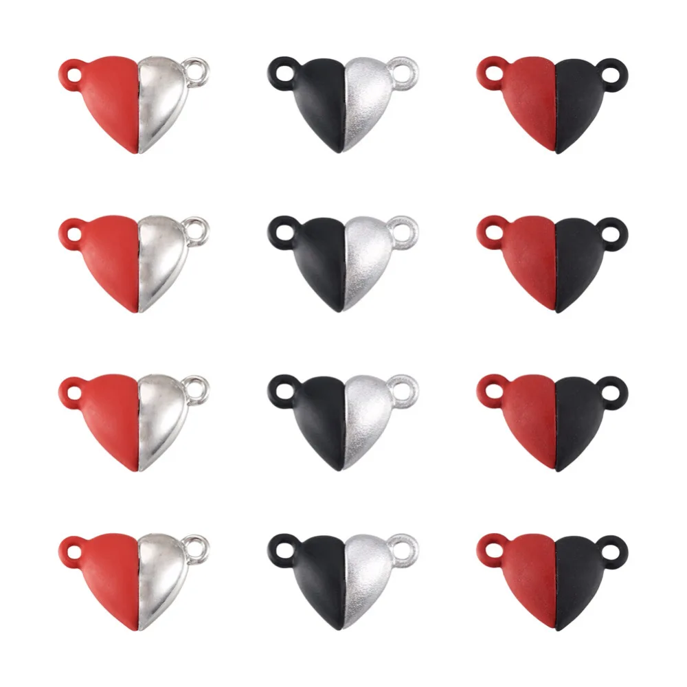 

12 Sets Love Heart Magnetic Clasps Charms End Connector Alloy Magnet Clasps for DIY Couple Bracelet Necklace Making