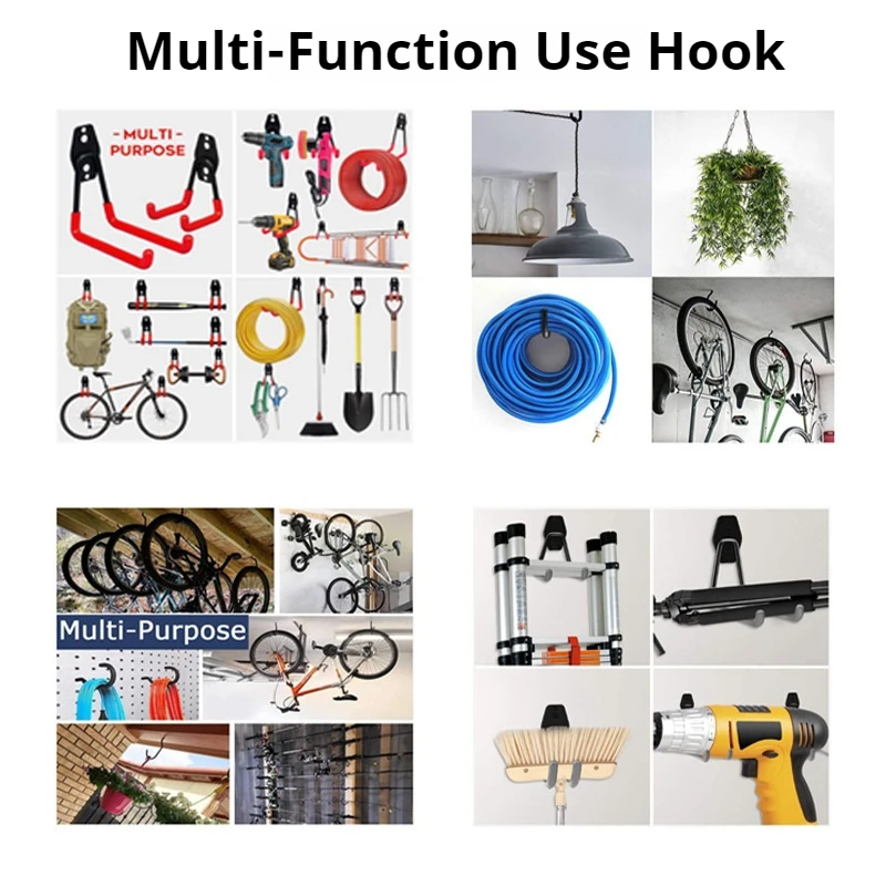 Wall Mount Hooks Heavy Duty Metal Hook Garage Organizer Wall Mount Bicycle Hanger Hooks Anti-slip Storage Hook For Ladders Garden Tool