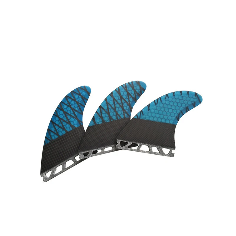 UPSURF FUTURE Medium/Large Suring Fins Carbon Fiber Honeycomb Tri Short Board Fins Blue With Black Single Tabs Surfboard Fins upsurf fcs fins g5 medium surf board fin black plastic material double tabs fin 3 pcs set surfing board m size tabla de surf