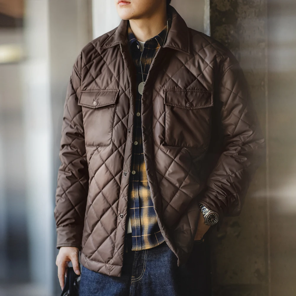 Maden Retro Loose Fit Cotton-padded Coat Quilted Diamond Grid Jacket Collar Warm Versatile Men's Outerwear Autumn and Winter cotton jacket