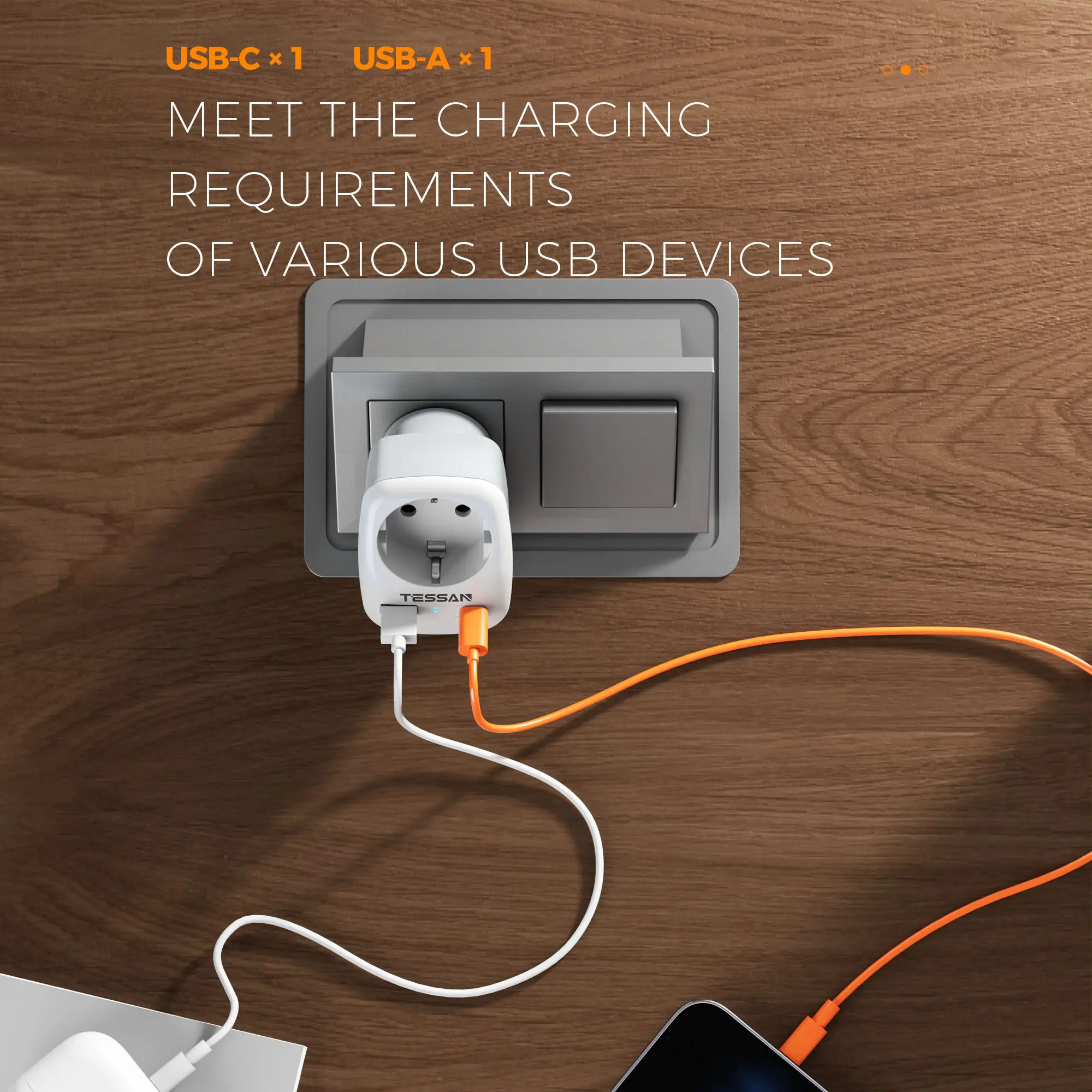 Plug Adapter Power Plug Adapter TESSAN Travel Adapter USA with 1 USB +1 Type C EU to US Adapter USA Socket Adapter for Thailand Canada Travel Plug Type B