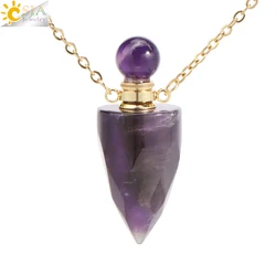 Healing Crystal Necklace with Amethyst Quartz Essential Oil Diffuser Pendant (Amethyst-G)