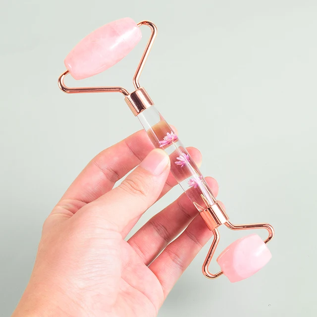 Rodillo facial de jade y Gua Sha natural: Kit Rose Quartz Duo | Emoape
