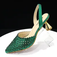 Venus Chan High Heels for Lady 2023 Luxury Designer Green Color Full Diamond Pointed Toe Wedding Shoe and Bag Set for Party 4