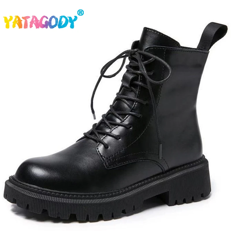 

YATAGODY Size 34-40 Women Ankle Boots Winter 2023 Real Leather Thick Heels Shoes Woman Platform Boots Casual Office Short Boots