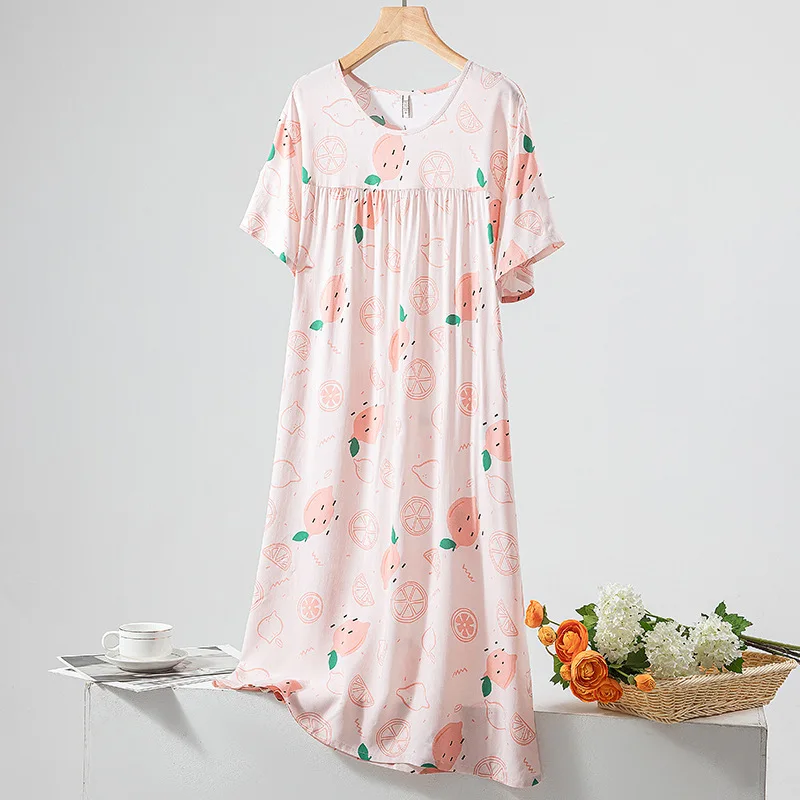 Summer Pajama Dress O Neck Nightgown For Sleeping Woman Short Sleeve Sleepwear Plus Size Home Wear Camison De Verano Para Mujer