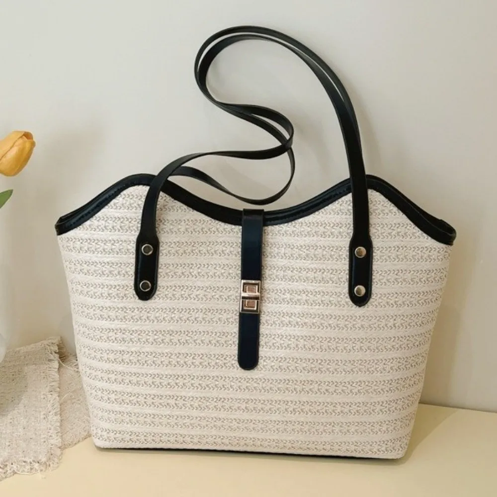 Borsa a Tracolla di Grande Capacità, Design Versatile, Borsa Intrecciata a Mano, Stile Ecologico e alla Moda - immagine 4