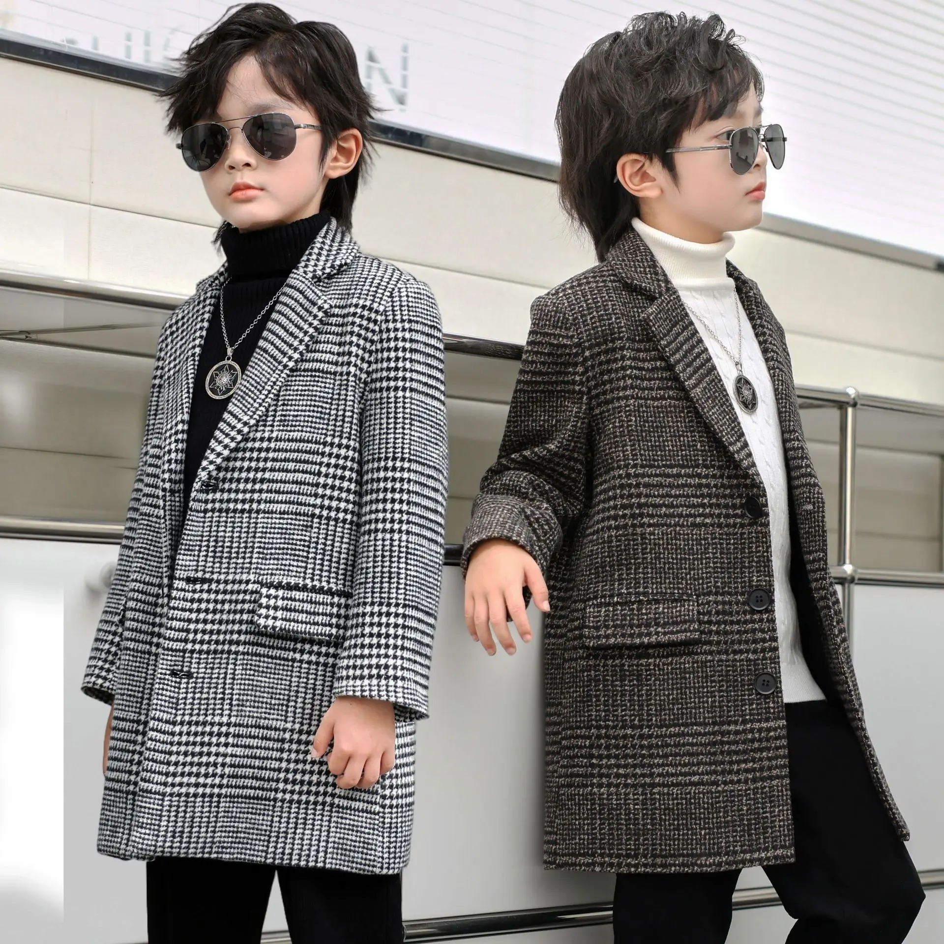 Children Winter Warm Wool Coat Korea Boys Windproof Outdoor Long Jacket  Kids Fromal Birthday Party Photography Woolen Snow Coat