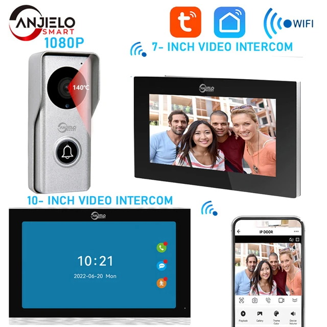 Système d'interphone vidéo intelligent avec moniteur à écran tactile, sonnette  sans fil avec Wi-Fi, caméra filaire 1080P, Tuya, 10 - AliExpress