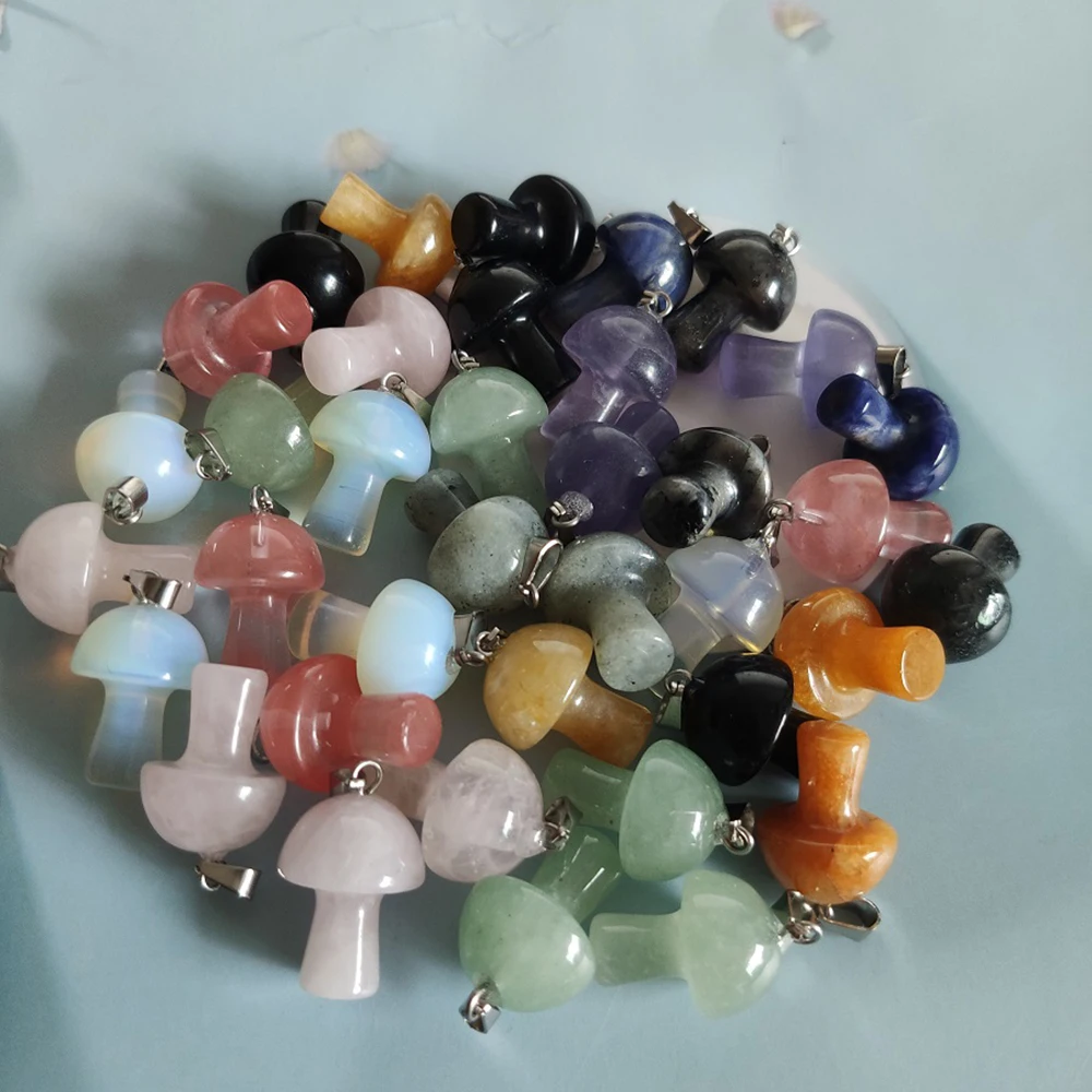 Natural Stone Carving 20mm Mushroom Shape Pendant Reiki Healing Crystal Charms For Necklace Jewelry making