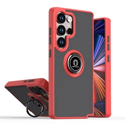 Matte Shockproof Armor Magnetic Ring Case with Stand Holder - Hard Protective Cover - Galaxy S20 FE (Red)