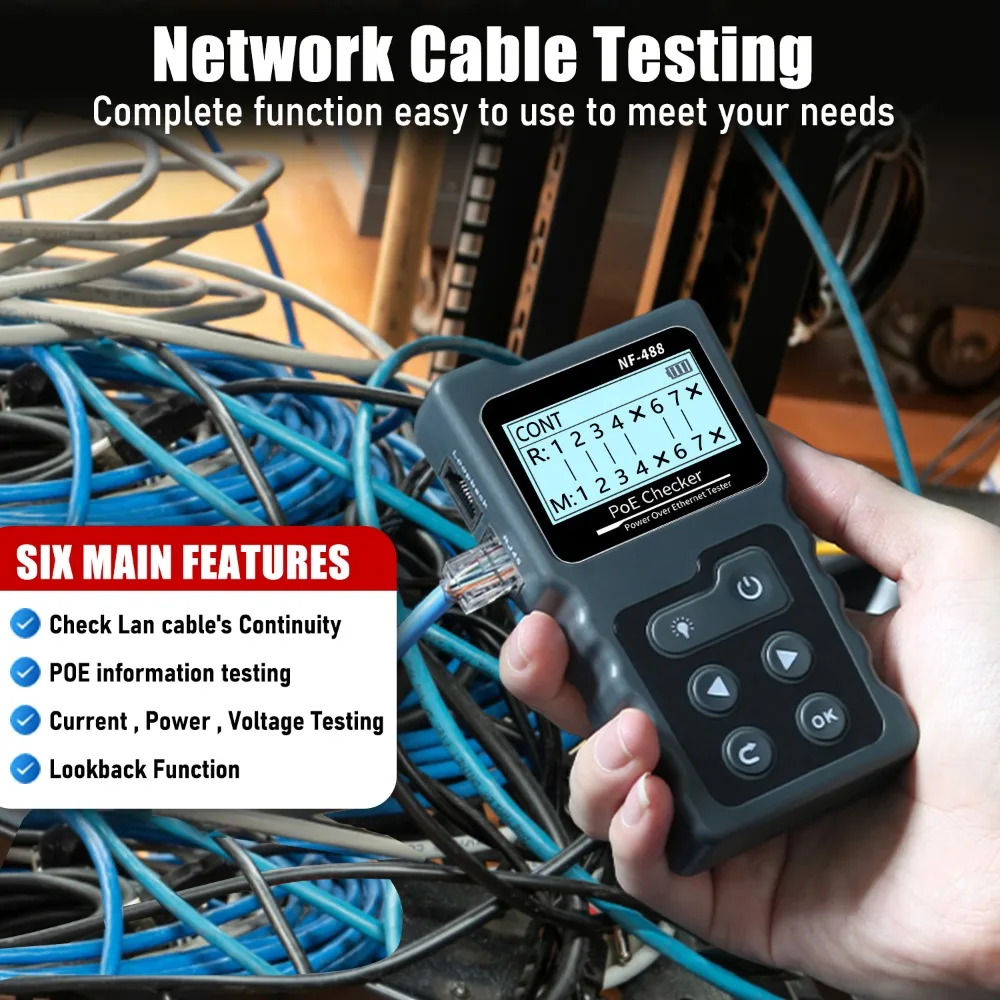 ZHOUCE NF-488 PoE Power Test Network Cable Tracker Voltage Checker Ethernet Cat5 Cat6 Online LAN Tester Tool Switch