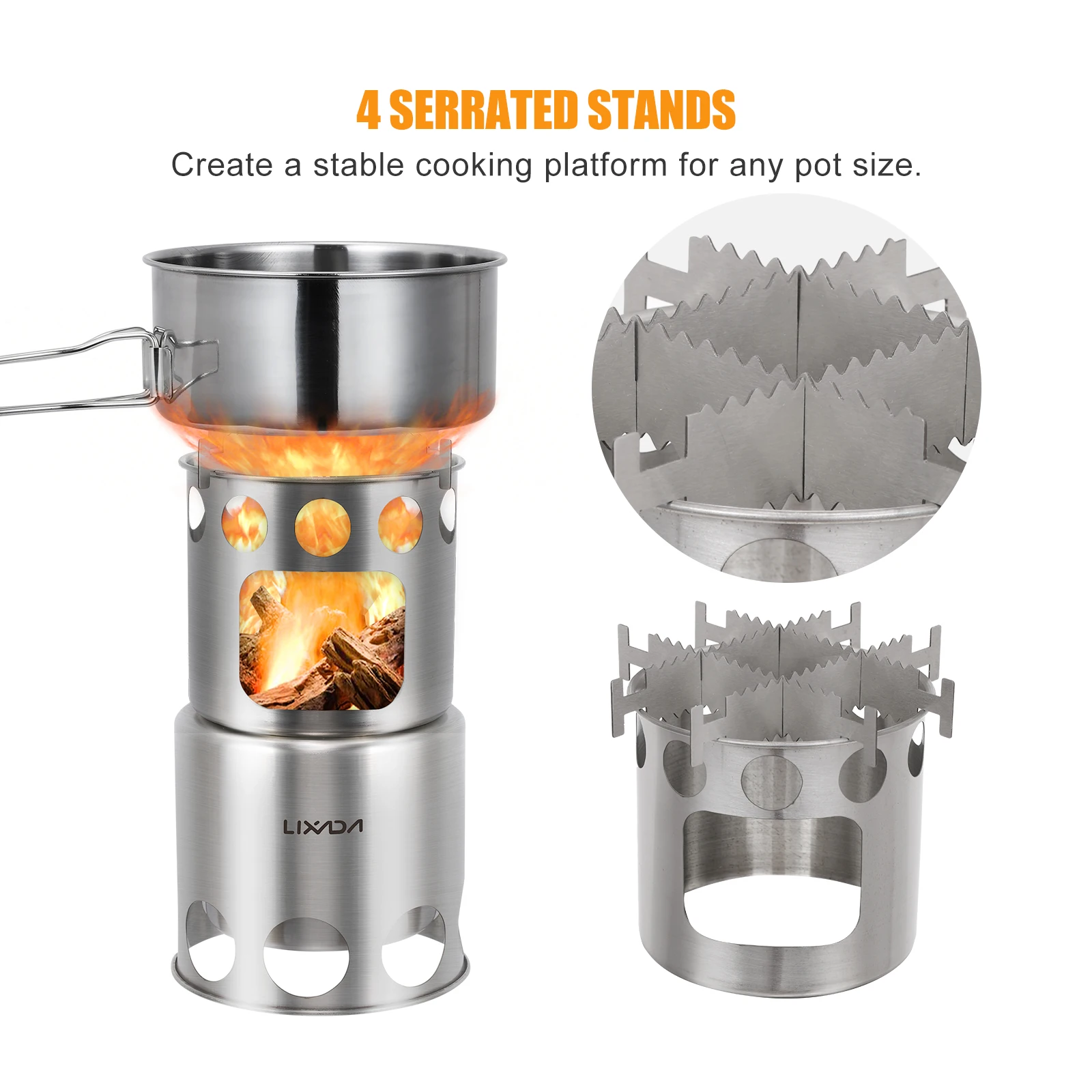 Portable Wood Stove Firewoods Furnace Outdoor Stove Cooking Burner Lightweight Stainless Steel Picnic Camping