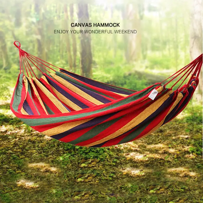 Single Wide Thick Canvas Hammock Outdoor Camping Backpackaging Leisure Swing Portable Hanging Bed Sleeping Swing Hammock 2