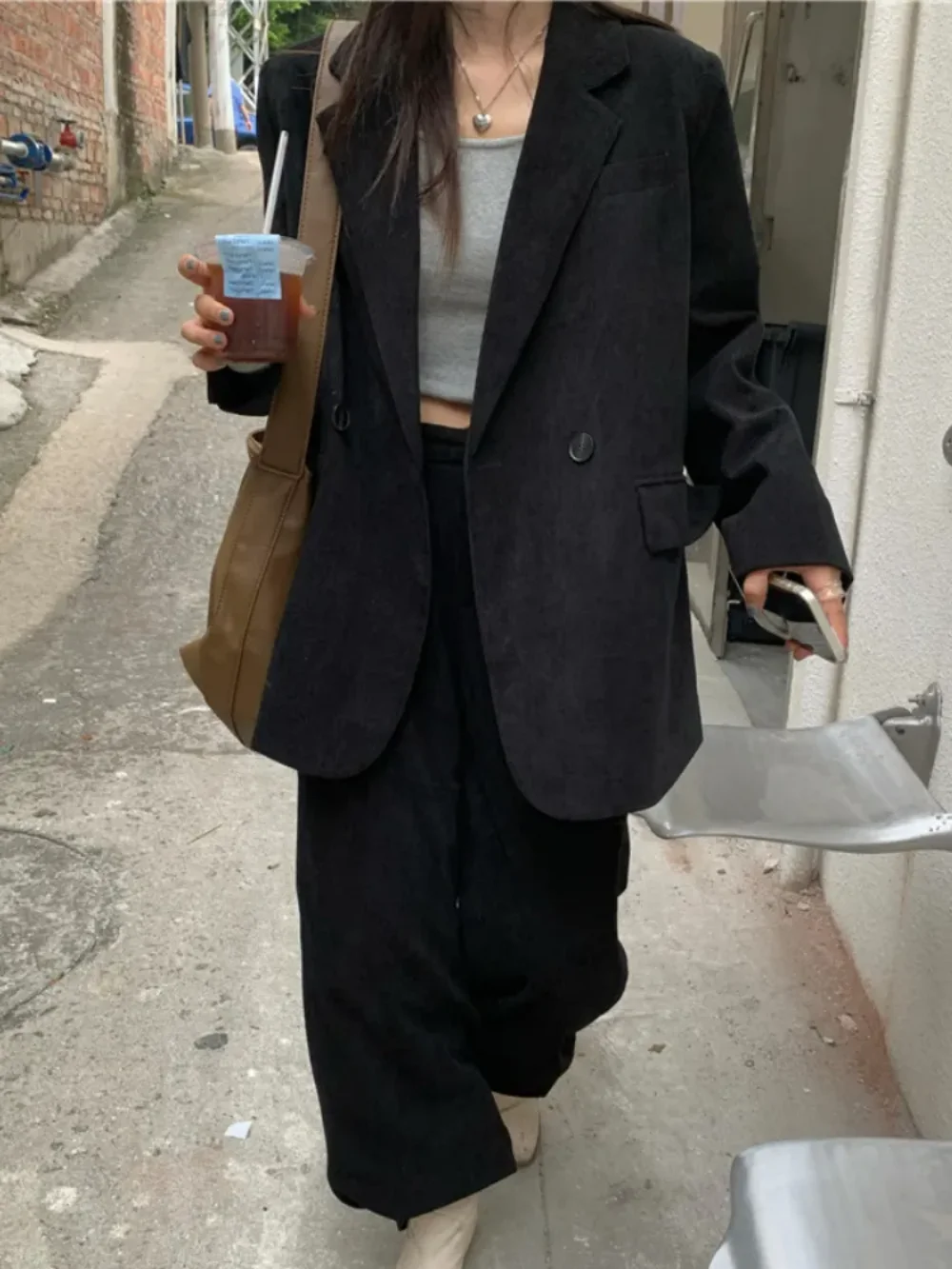 2023 Fashion Elegant Casual Women Blazer Pantsuits Autumn Office Corduroy Loose Business Trousers Suit Femme Streetwear Outfits