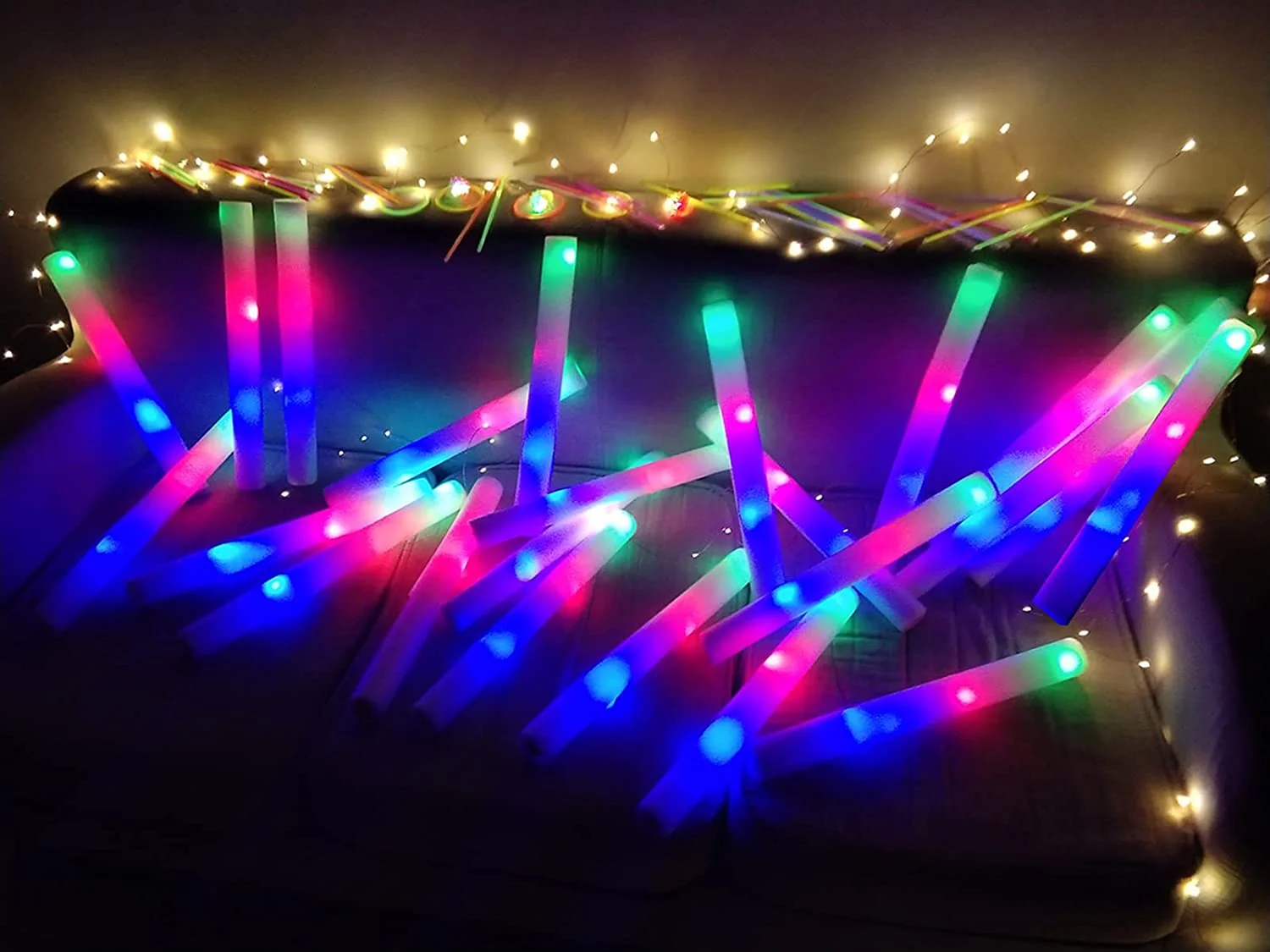 50PCS Light Up Foam Sticks DJ Flashing Glow Stick LED Wands Rally Rave  Batons