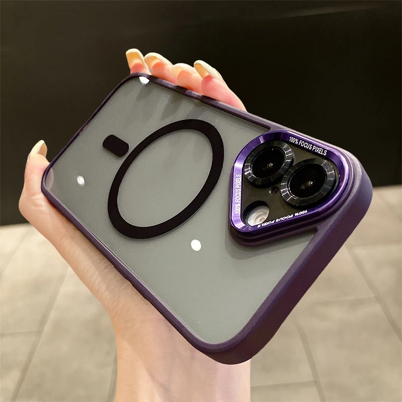 Metal Len Transparent Shockproof Phone Case For iPhone 16 15 14 Plus 13 12 Pro Max 11 Magnetic For Magsafe Wireless Charge Cover_voghion.com