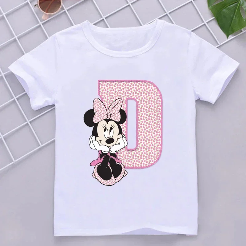 thumbnail image 1 of Camisetas de algodón para niños de Minnie con combinación de letras de la A a la Z y nombres, ropa de dibujos animados de Disney Kawaii, camisetas para niños y niñas, camisetas casuales, 1 of 5