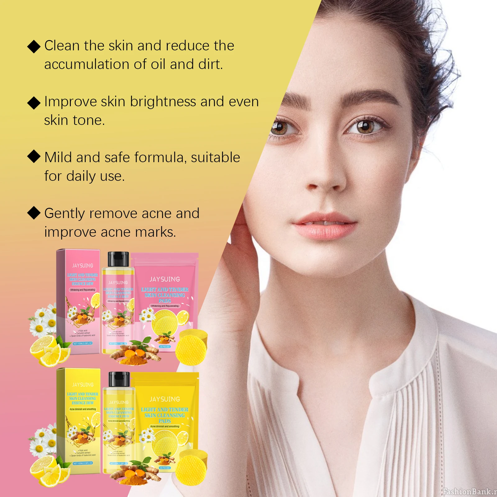 JAYSUING Turmeric Face Wash Serum Kojic Acid Cleansing Pads Exfoliating Brightening Daily Cleansing Acne Treatment Face Care Kit 6