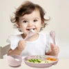 Personalized Name 4PCS Baby Silicone Dinner Sets Toddler Plate Suction Bowl Eating Training Spoon Fork Children's Tableware 5