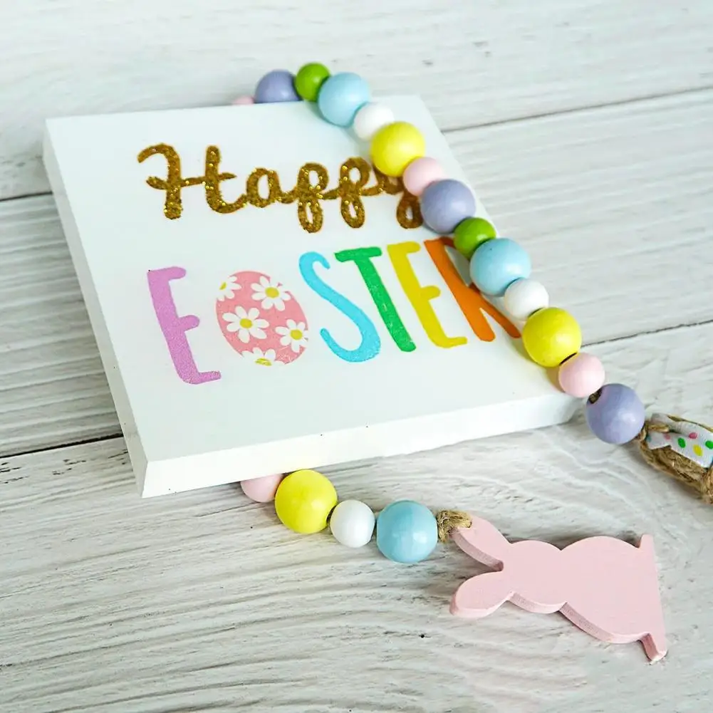 

Easter Wooden Signs Rustic Farmhouse Easter Decor Set Bunny Gnome Wood Signs Bead Garland Durable Easter Decorations