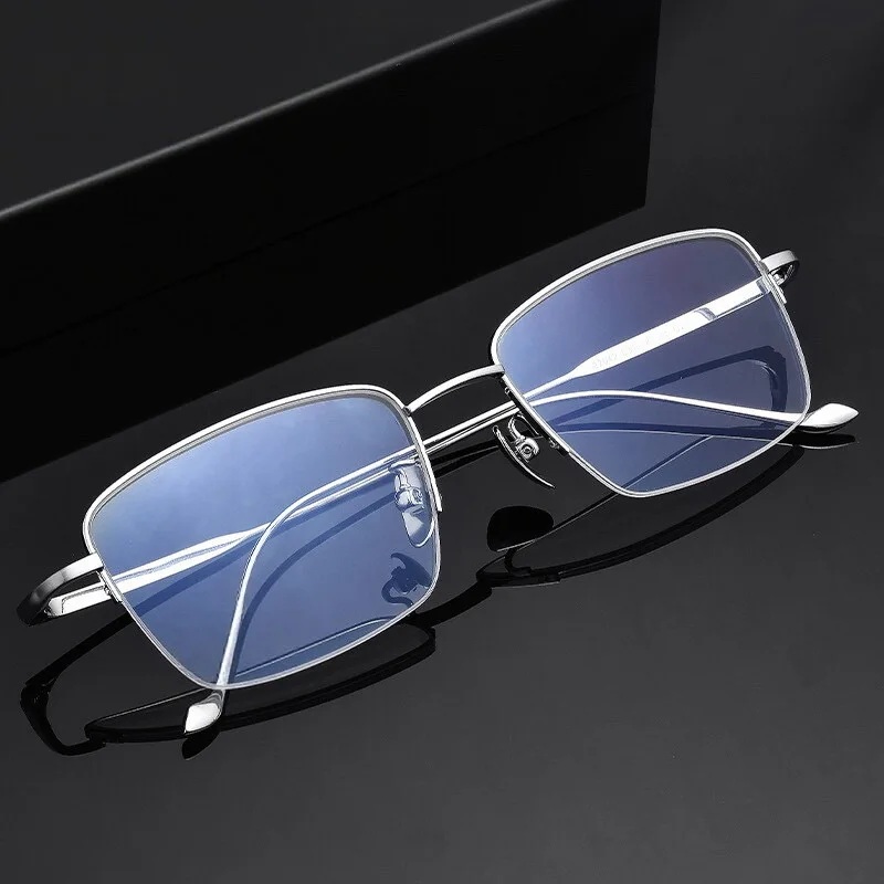 Business Pure Titanium Ultralight Men's Semi Rimless Glasses Frame For Myopia Reading Prescription Eyewear Office Work