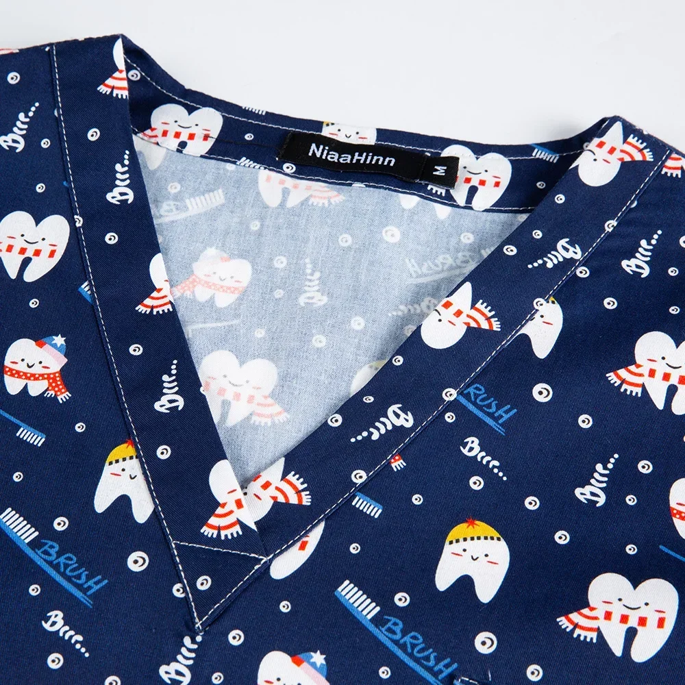 Medical Scrubs Cartoon Printing New Surgical Uniforms Woman Scrubs Jacket Veterinary Uniform Mens Scrub Tops Unisex Cotton Medical Accessories