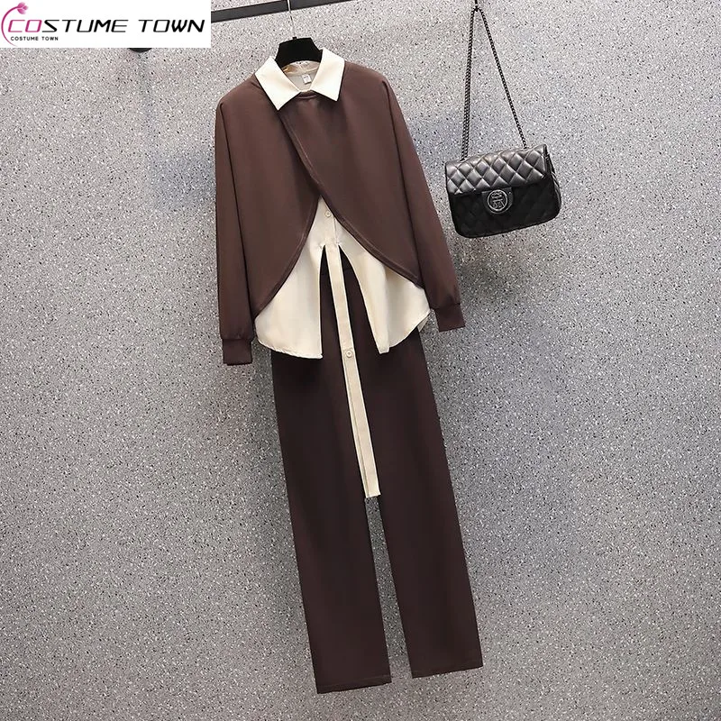 Autumn and Winter Women's Set 2023 Korean Edition High Rise Shirt High Waist Pants Western Style Age Reducing Two Piece Set autumn and winter women s set 2023 korean edition high rise shirt high waist pants western style age reducing two piece set