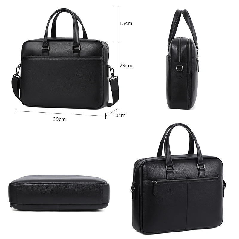 Double Zipper Men Bags Genuine Leather Men Briefcase Bag Business Leather Laptop Bag Shoulder Fashion Office Male Handbag Large 5