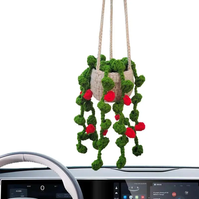 

Rearview Mirror Pendant Rearview Mirror Plants Crochet Pendant Driving Safety Products For School Bags Dining Room Car Rearview