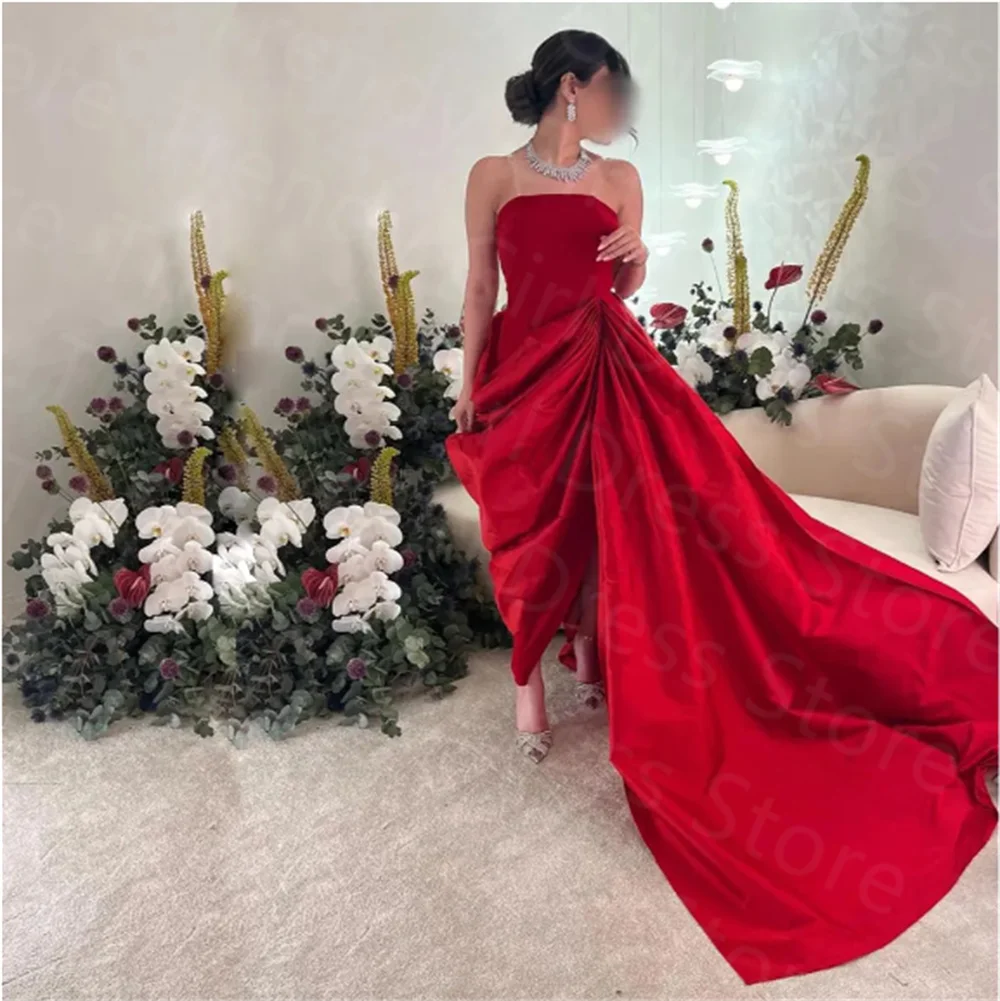 

Unique Red Strap Evening Dresses Pick-up Sheath Overskirt Celebrity Dress Ankle Length Long Train Custom فساتين سهره فاخره 2023