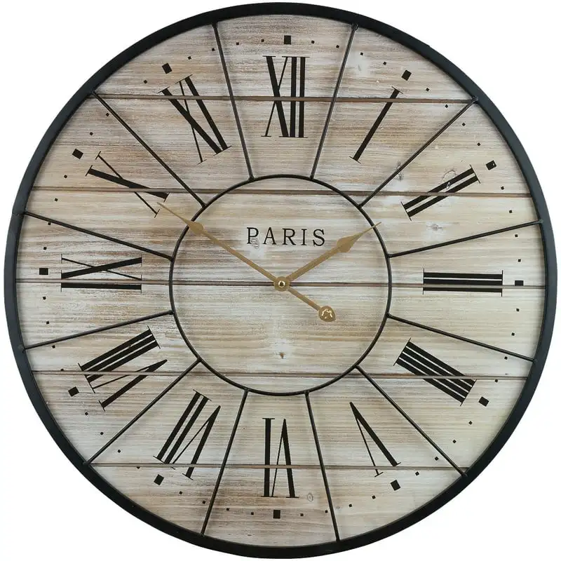 

Oversized Wall Clock, Centurion Roman Numeral Hands, Parisian French Country Rustic Modern Farmhouse Décor, Analog Wood Metal C