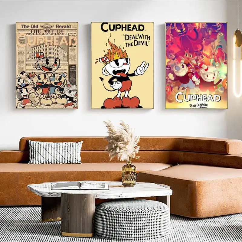 Cute Game Cuphead Poster Fai Da Te Carta Kraft Poster Vintage Wall Art Painting Study Stickers Big Szie Wall Painting