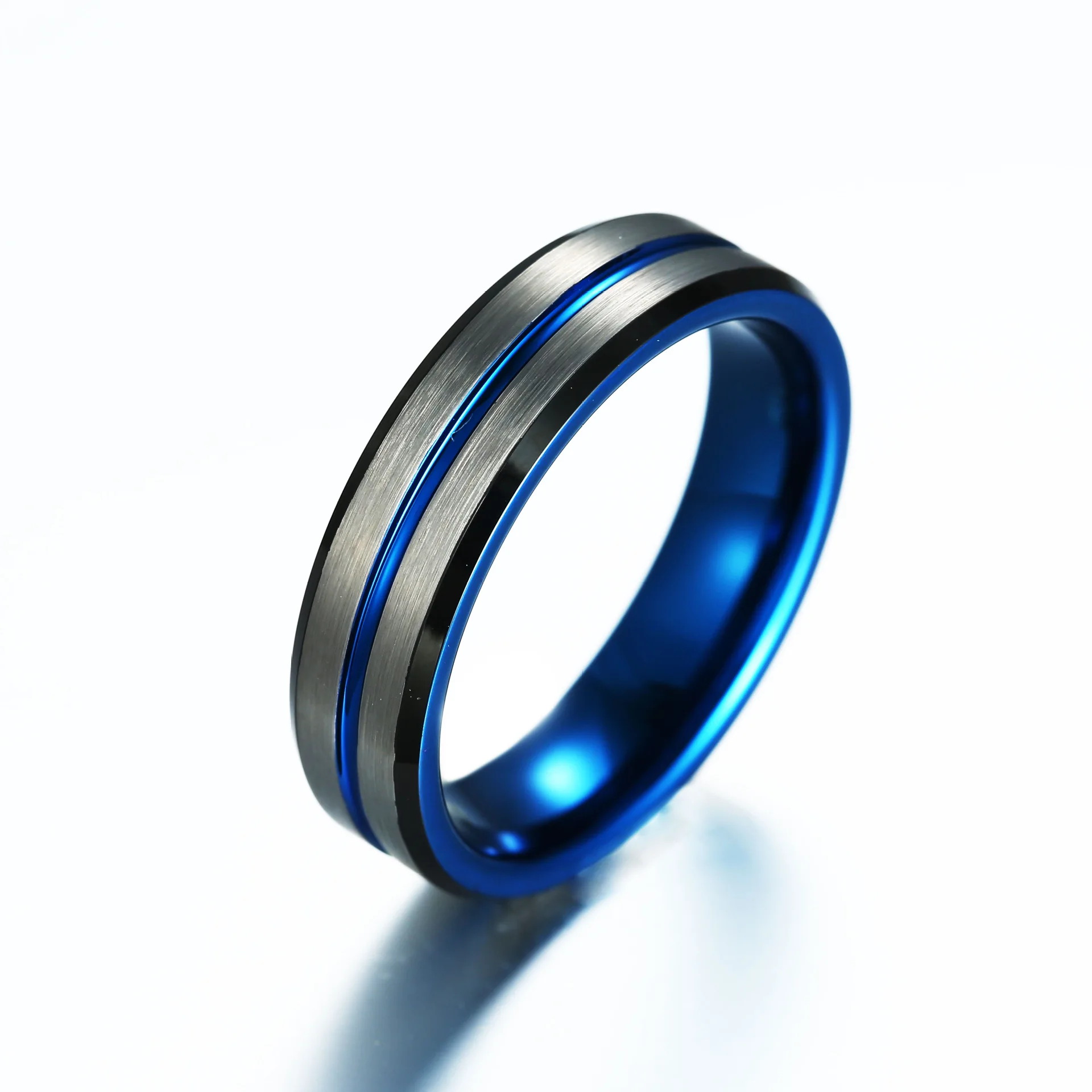 

6mm Tungsten Steel Men's and Women's Blue Ring For Wedding Jewelry Gift
