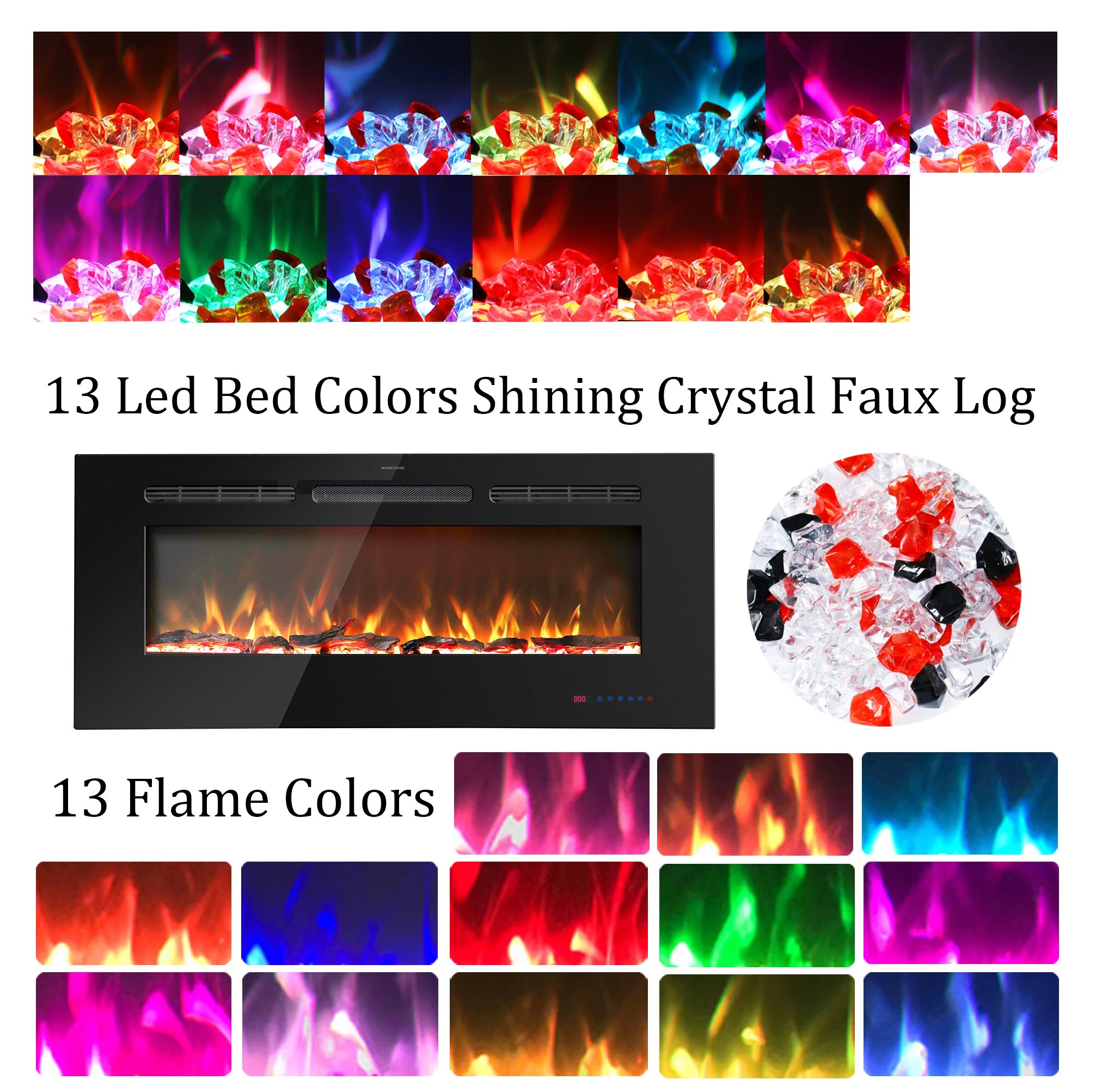 50 Inches Recessed Wall Mounted LED Electric Fireplace Manufacturer Decorative With 13 Flame Colors Timer