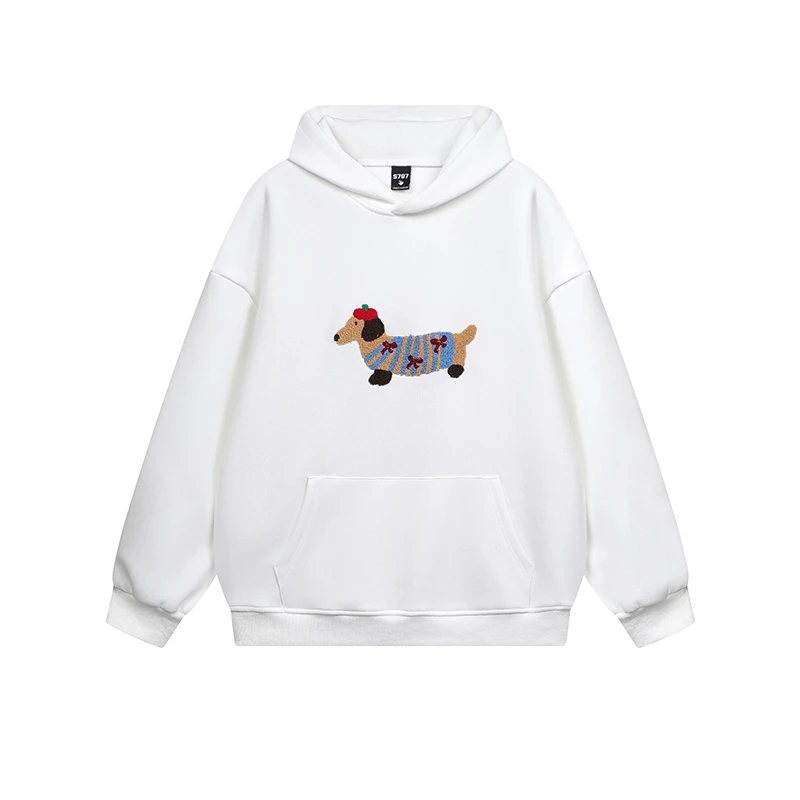 American Sausage Dog Towel Embroidered Hoodie Men and Women Autumn Leisure Loose High-quality Cotton Couples Matching Coat