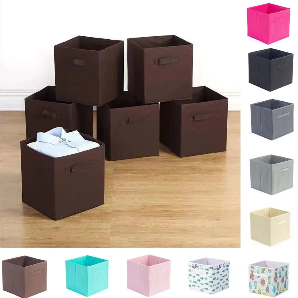 Simple Non Woven Fabric Cube Storage Box Foldable Large Capacity Square Storage Box without Lid Cabinet Drawer Organizer Nursery 2