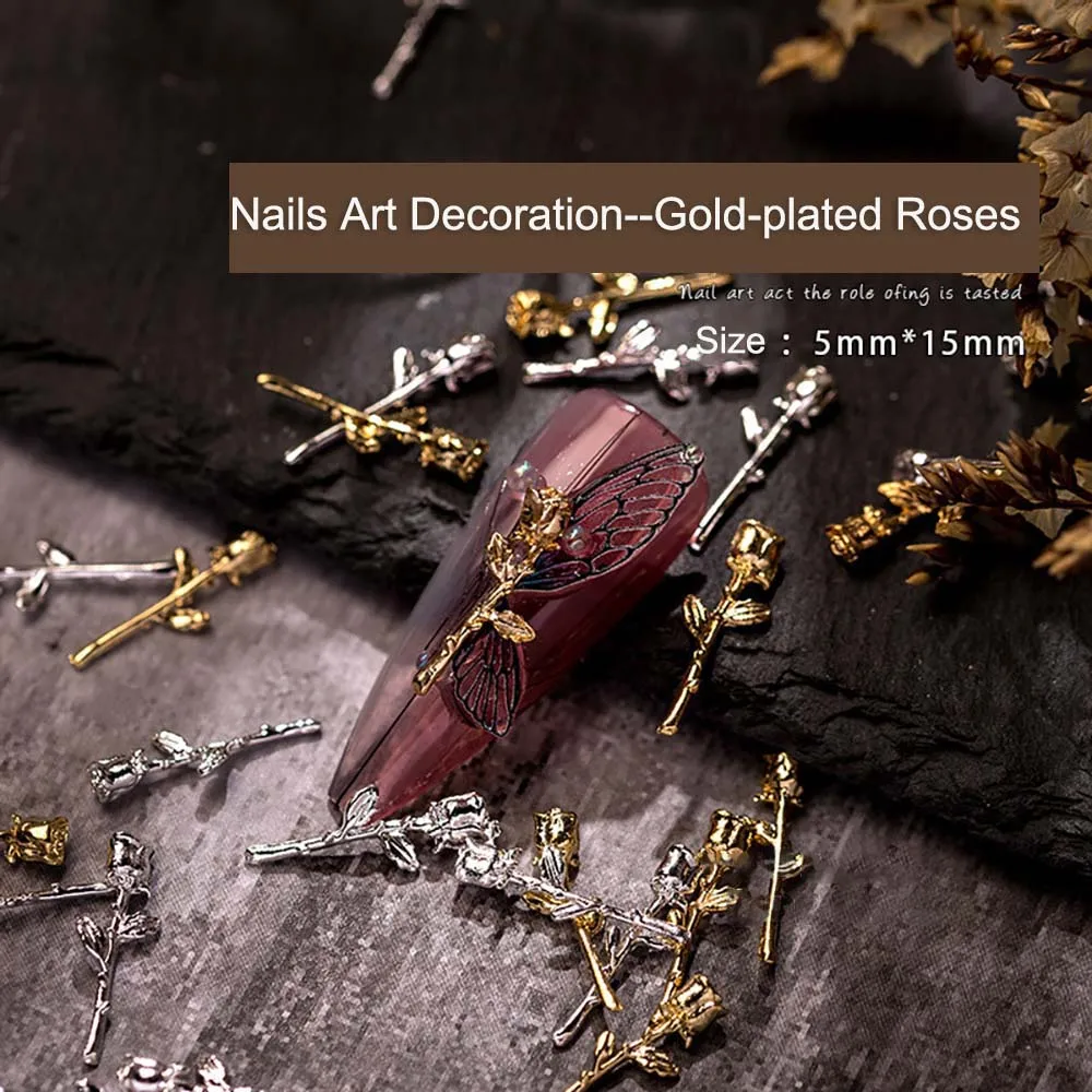 

3D Roses Nail Art Accessories Alloy Golden/Silver Flower Nail Accessories Decoration DIY Charms Flower Shaped Nail Jewelry