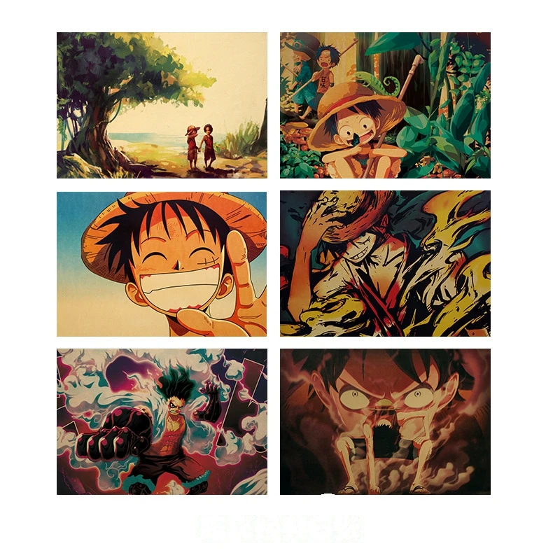 

Classic Luffy 6 PCS Combination One Piece Poster Kraft Paper Posters Art Painting Picture for Home Room Bar Wall Decor