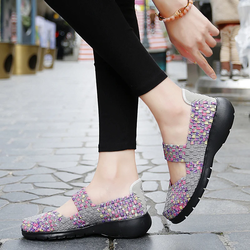 STRONGSHEN Summer Women Woven Shallow Shoes Lady Handmade Flats Sneakers Breathable Lightweight Women Slip On Casual Shoes 3