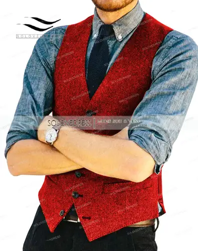 Mens Vests Tweed Herringbone Slim Fit Fashion Men's Suits Vests For Jacket Groomsmen  Waistcoat For Wedding - Image 14