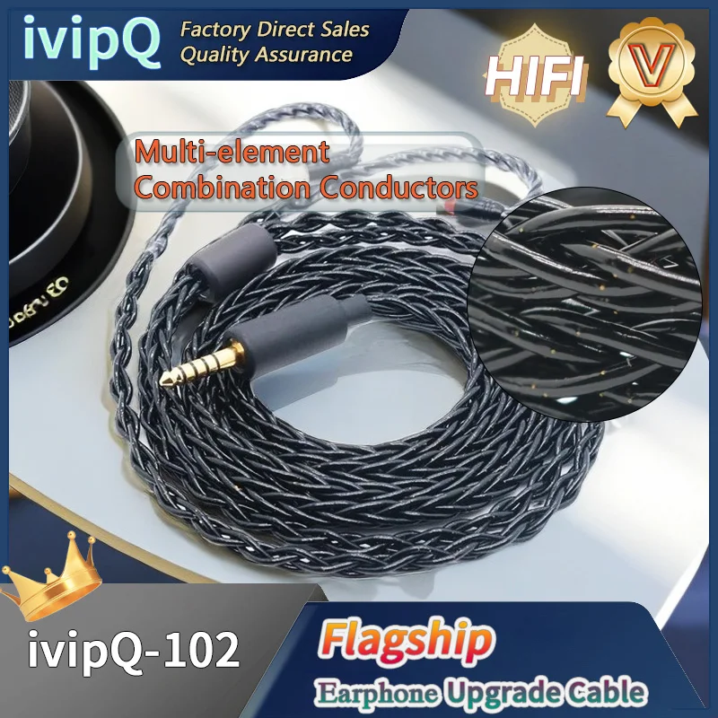 ivipQ-102イヤホンケーブル ブラック IvipQ-102フラッグシップライン5要素ハイエンドイヤホンアップケーブル