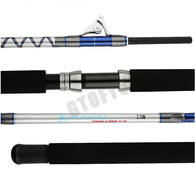 1.98M 2.1M Saltwater Spinning Big Game Fishing Rod 50kg 2 Piece Offshore Trolling Rod Sea Boat Fishing Pole with Roller Guides 3