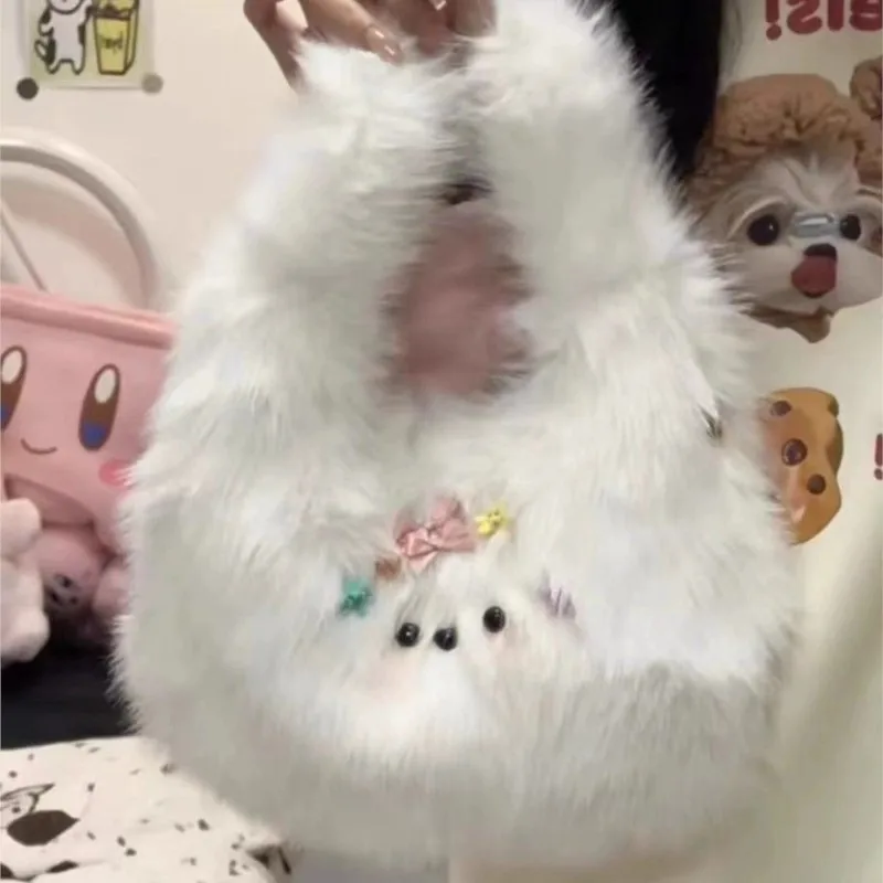 JIAERDI Harajuku Aesthetic White Hand Bag Wallet Women Plush Chic Handle Casual Crossbody Bags Female Sweet Cute Y2k Handbag New