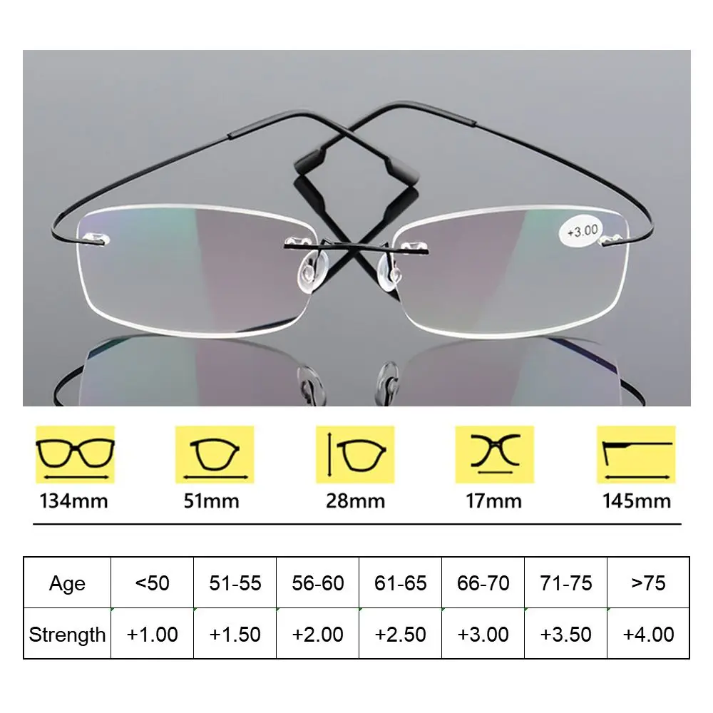 Flexible Ultralight Presbyopic Reading Glasses Strength +1.0~+4.0 Rimless Memory Titanium