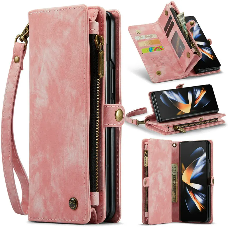

CaseMe Z Fold 4 Case For Galaxy Z Fold 4 Zipper Purse Wallet Case 5 Card Slots Cash For Samsung Galaxy Z Fold 4 Leather Case