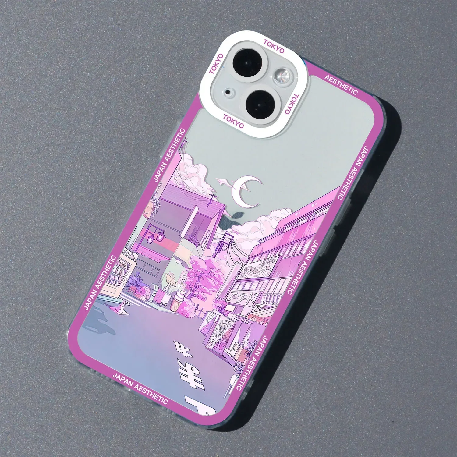 Japanese Anime Scenery Clear Phone Case with Cartoon Architecture Design