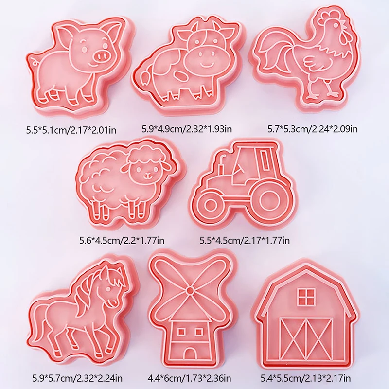 8Pcs/Set Cartoon Farm Animal Cookie Cutters Farm Party Cake Decorating Mold Fondant Frosting Biscuit Stamp Kitchen Supplies cookie cutter baking mold