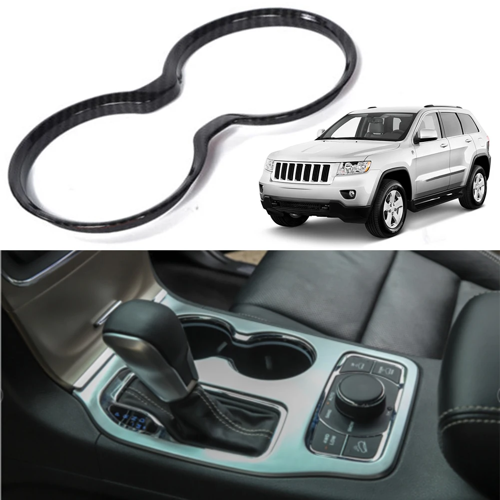 Carbon Fiber Gear Shift Cup Holder Cover Trim For  Grand Cherokee 2011-2021 Gear Shift Cup Holder Cover Trim Ring