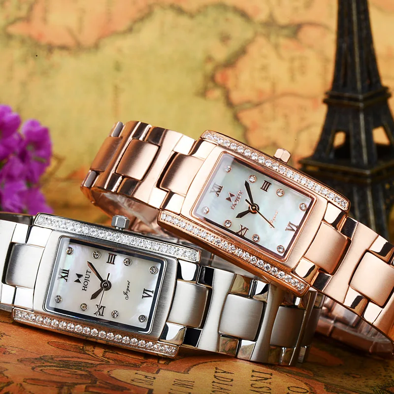 Classic square waterproof stainless steel material women's quartz watch 5